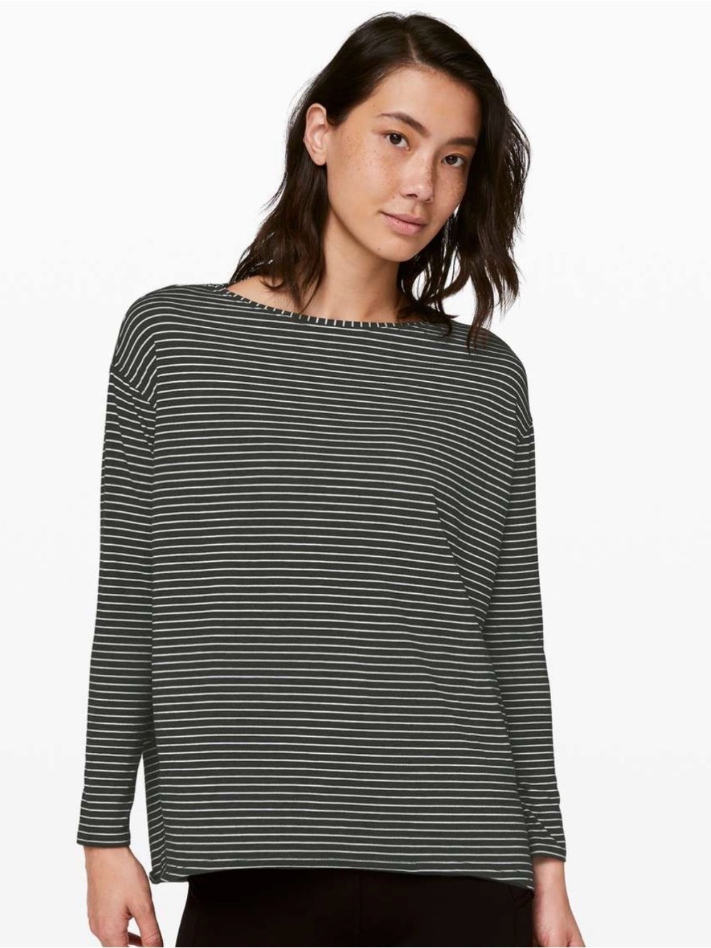 lululemon athletica Back in Action Black & White Striped Long-Sleeve Top